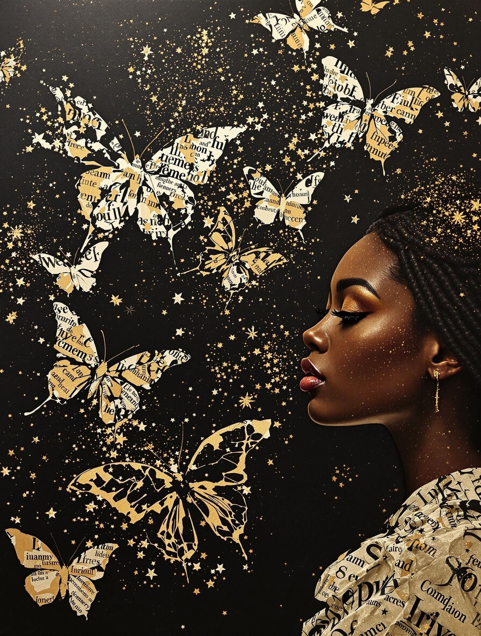 Alchemical Canvas: Burnt Manuscript and Ascending Butterflie...