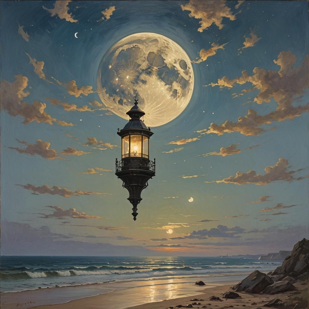 Enchanting Moonlit Summer Evening as Oil Painting