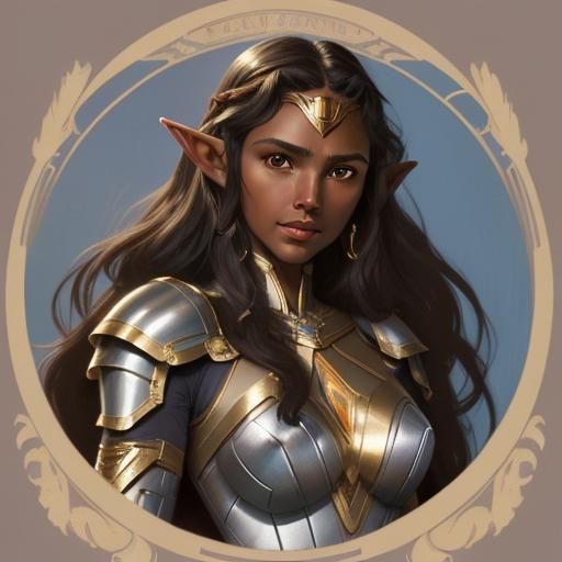 Vintage Portrait of a Dark-Skinned Elf Paladin