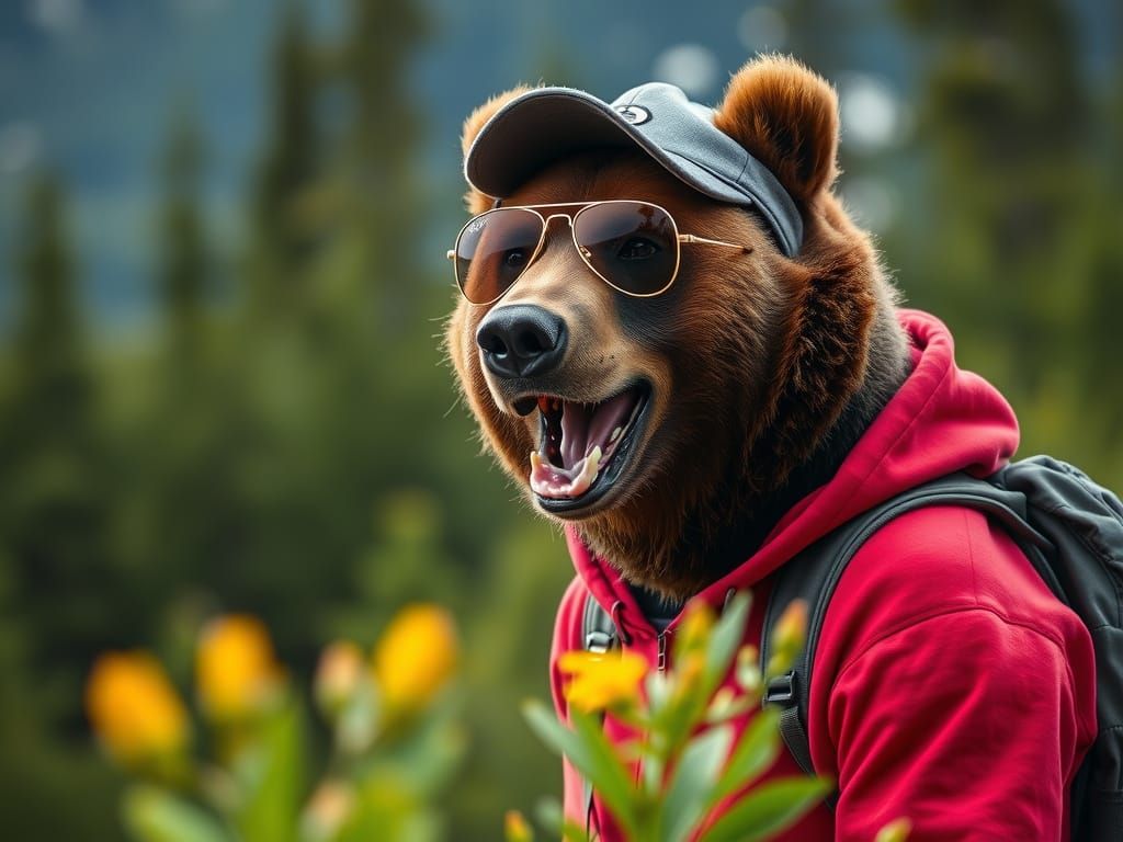 Kodiak Bear Portrait with Hoodie and Sunglasses