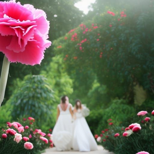 Couple Walking in a Floral Garden
