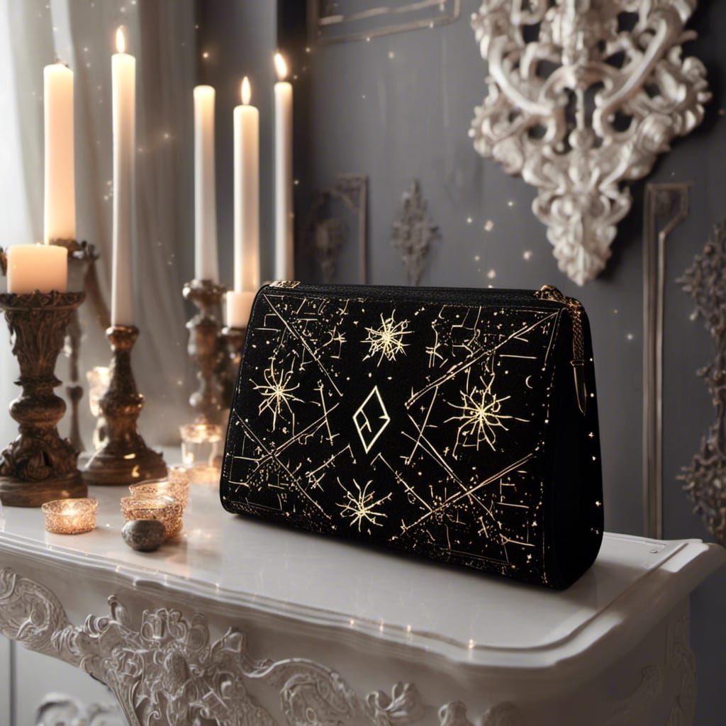 Designer Purse with Glowing Runes in Modern Setting