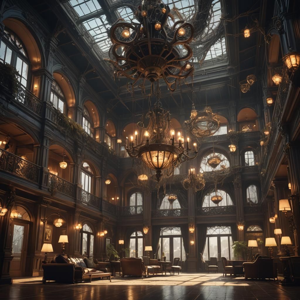 Monster in Haunted Hotel Lobby: Fantasy Concept Art