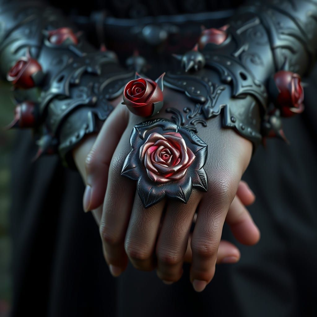Mystical Wrist Bracers with Rose Thorns and Delicate Flower ...