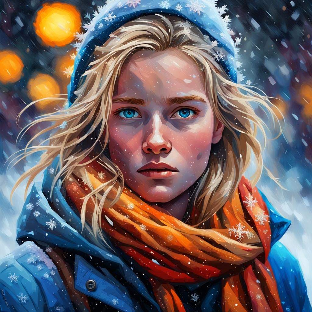 Blonde Survivor in Snowstorm, Seeking Shelter with Fierce De...