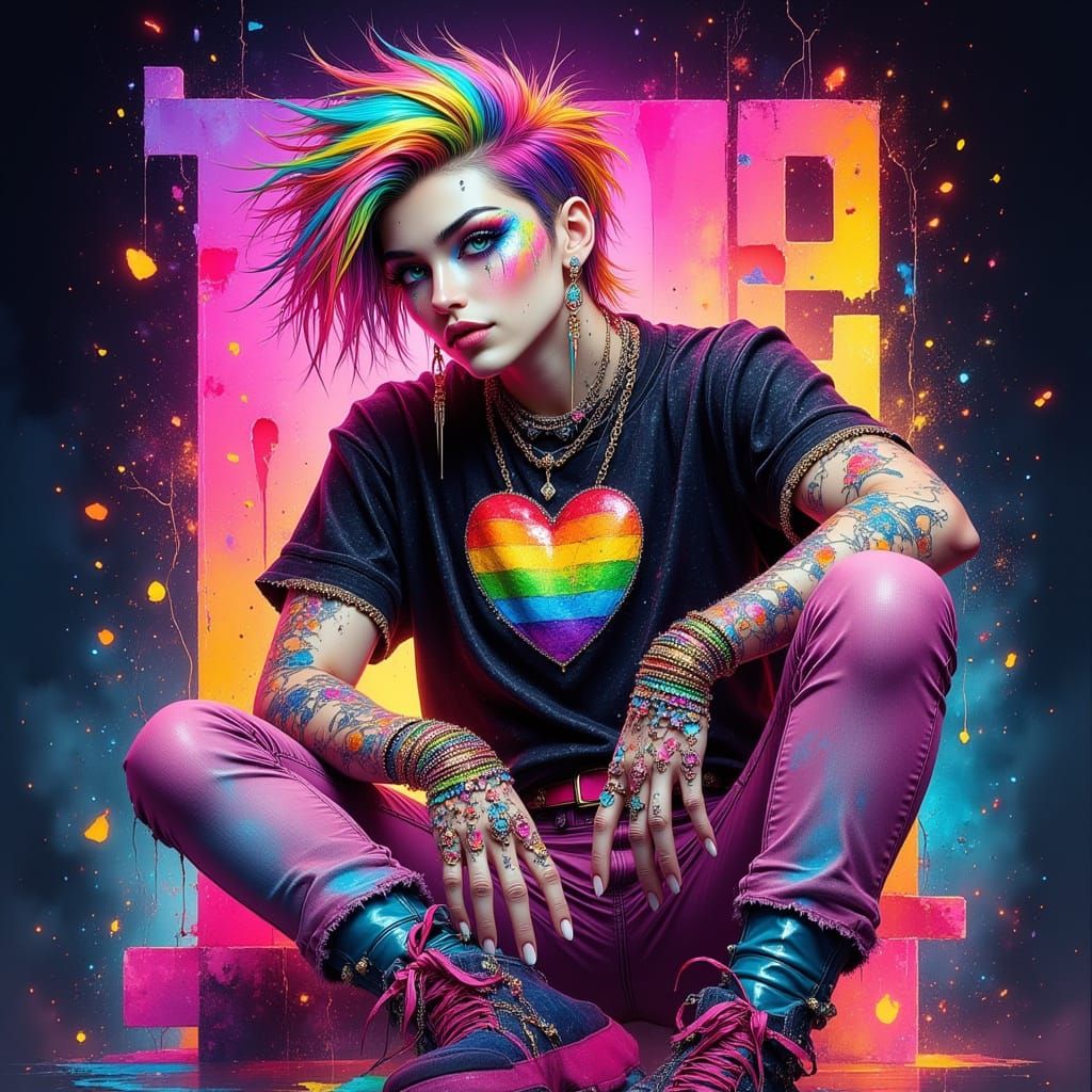 Gay Pride Character with Rainbow Features and Sparkly Attire