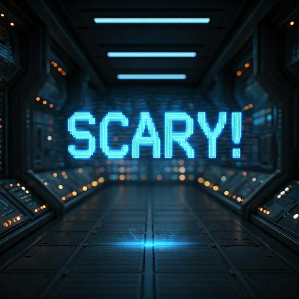 Futuristic Holographic Display in Dark Spaceship Interior