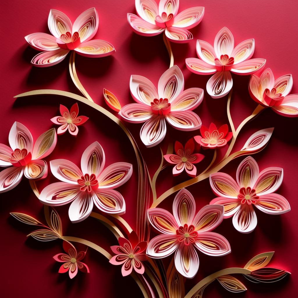 A Kirigami paper construction of an ikebana flower arrangeme...