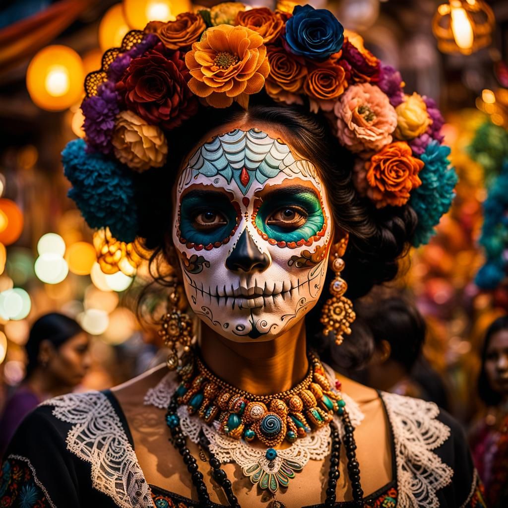 Vibrant Día de los Muertos Portrait in Baroque Style