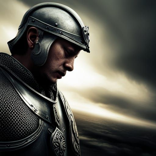 Crying Knight: Hyperrealistic Detailed Close-Up