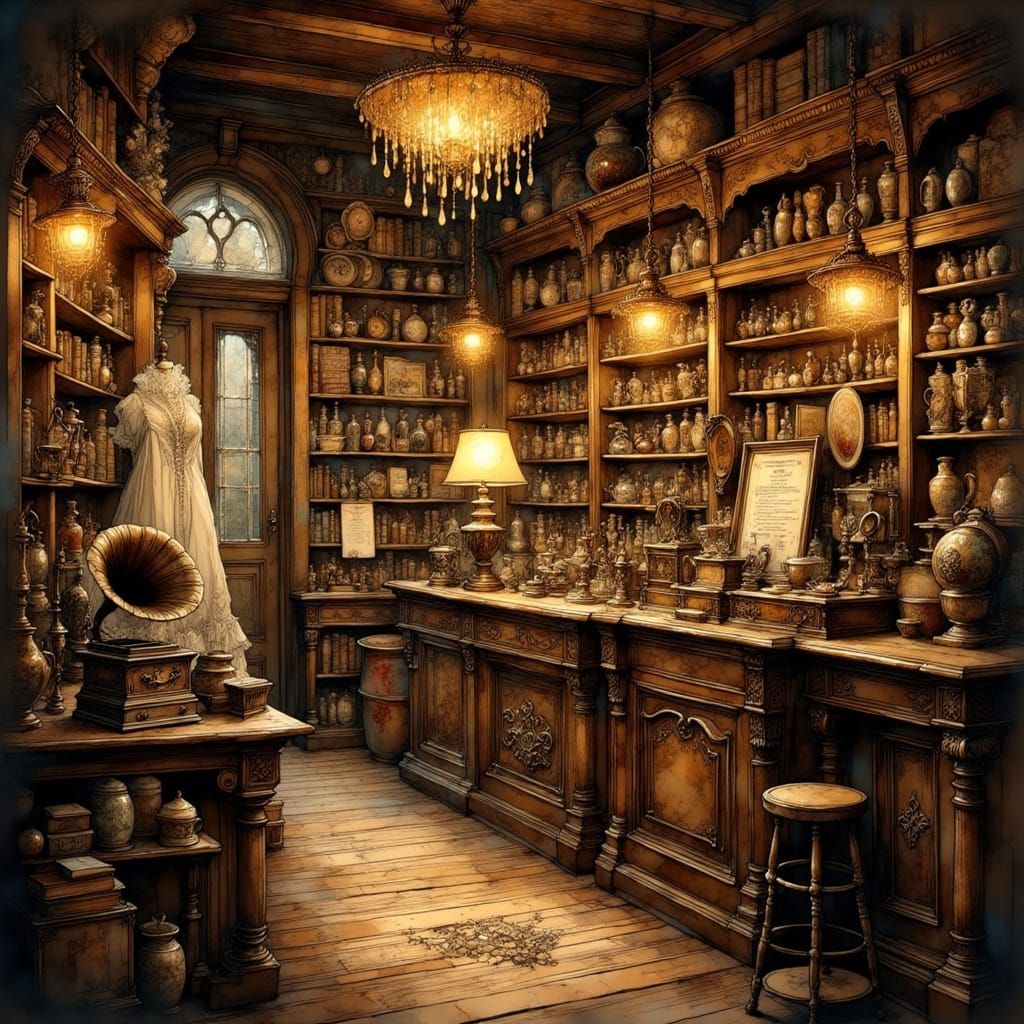 Whimsical Antique Emporium in Soft, Golden Light