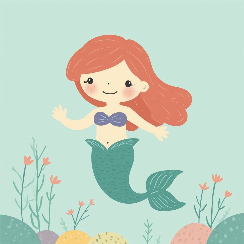 Charming Mermaid in Simple Animated Style