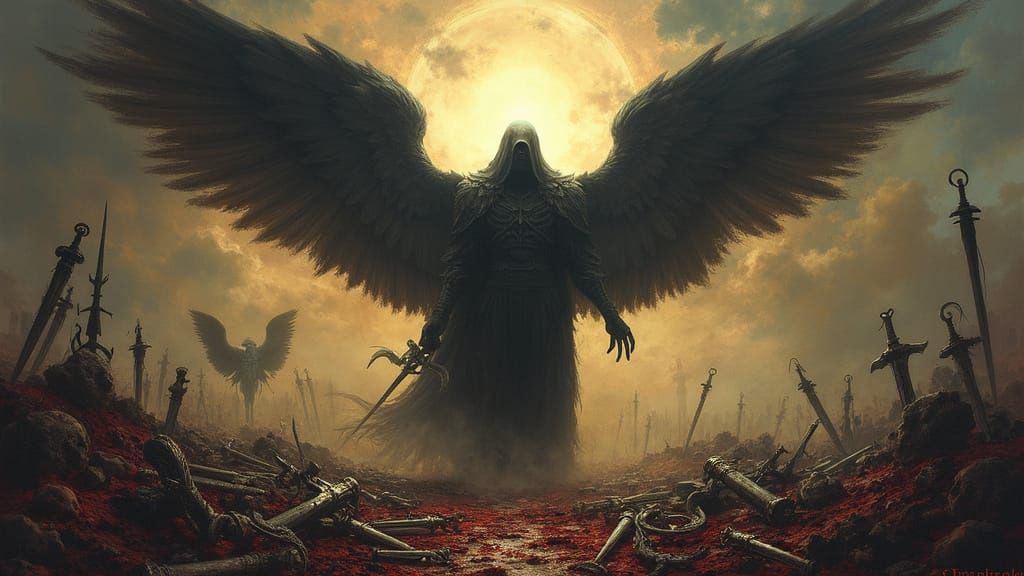 Dark Fantasy Death on a Battlefield of Ruin