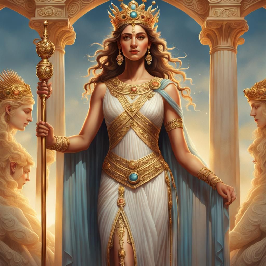 Elegant Greek Goddess with Staff in Digital Painting