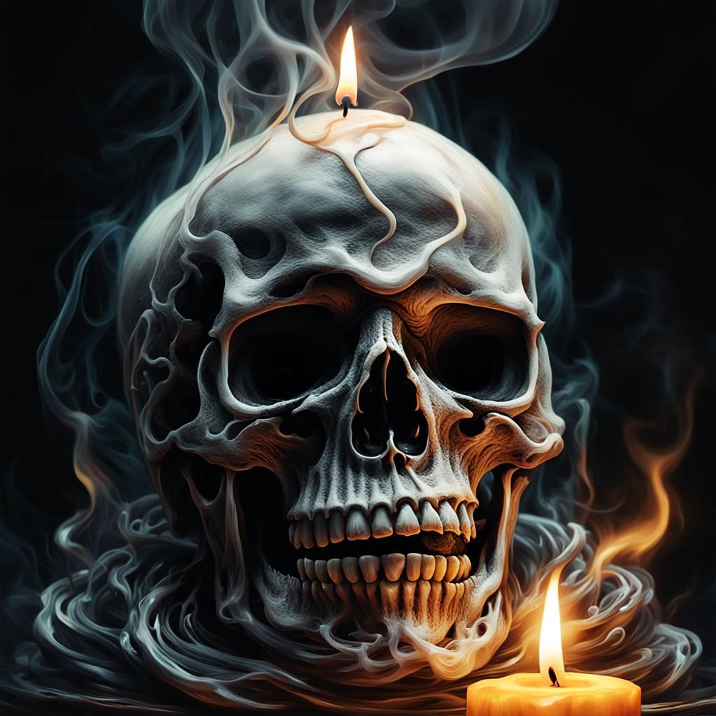 Smoky Skull Surrounded by Candlelight: Digital Art