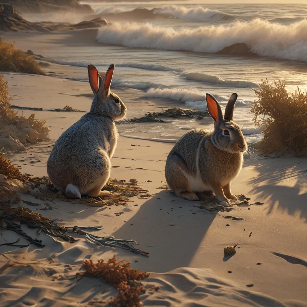Rabbit Contemplates the Sea: Fantasy Art Deco Painting