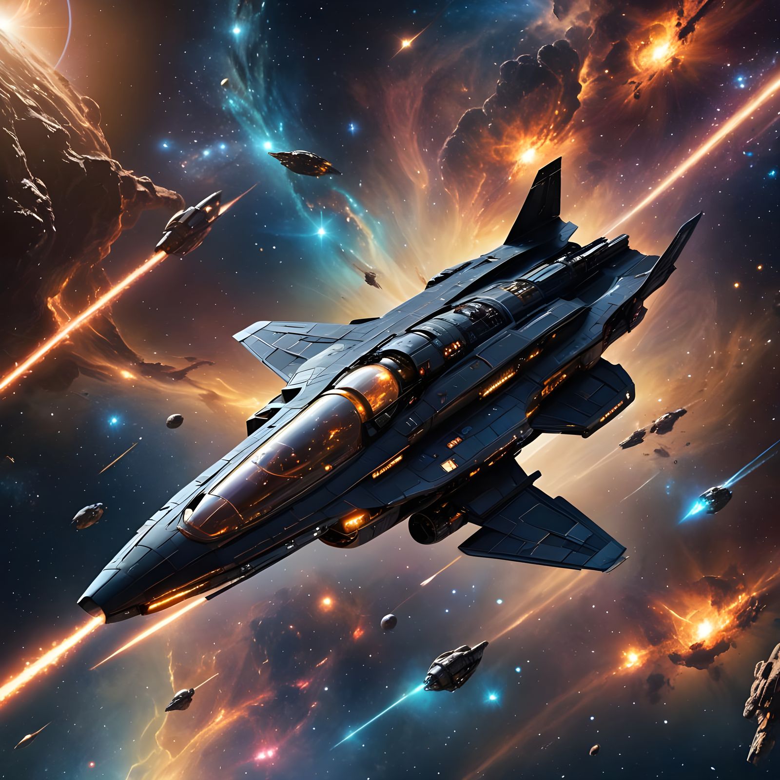 Futuristic Spacecraft Glides Through the Cosmos