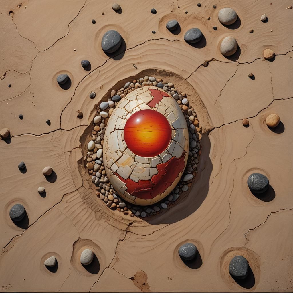 Fallen Icon in Desert Landscape: Mixed Media Art