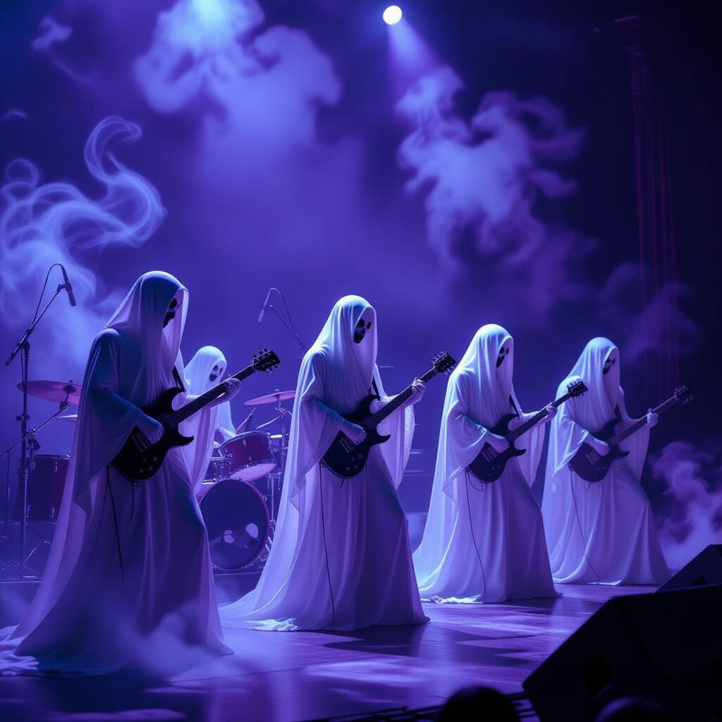 Ghostly Gothic Band Performs Amidst Purple Haze