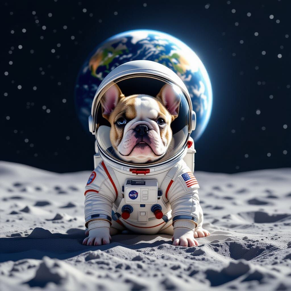 French Bulldog Astronaut on the Moon