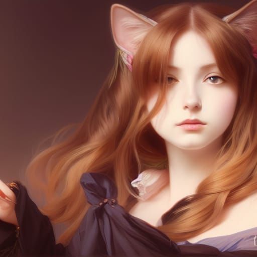 Victorian Anime Cat Girl Portrait in Hyperrealistic Style