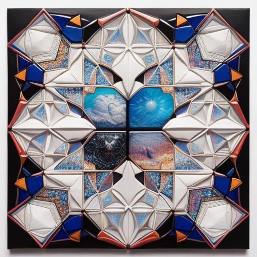 Abstract Penrose Tiling Mondrian Composition in Mixed Media