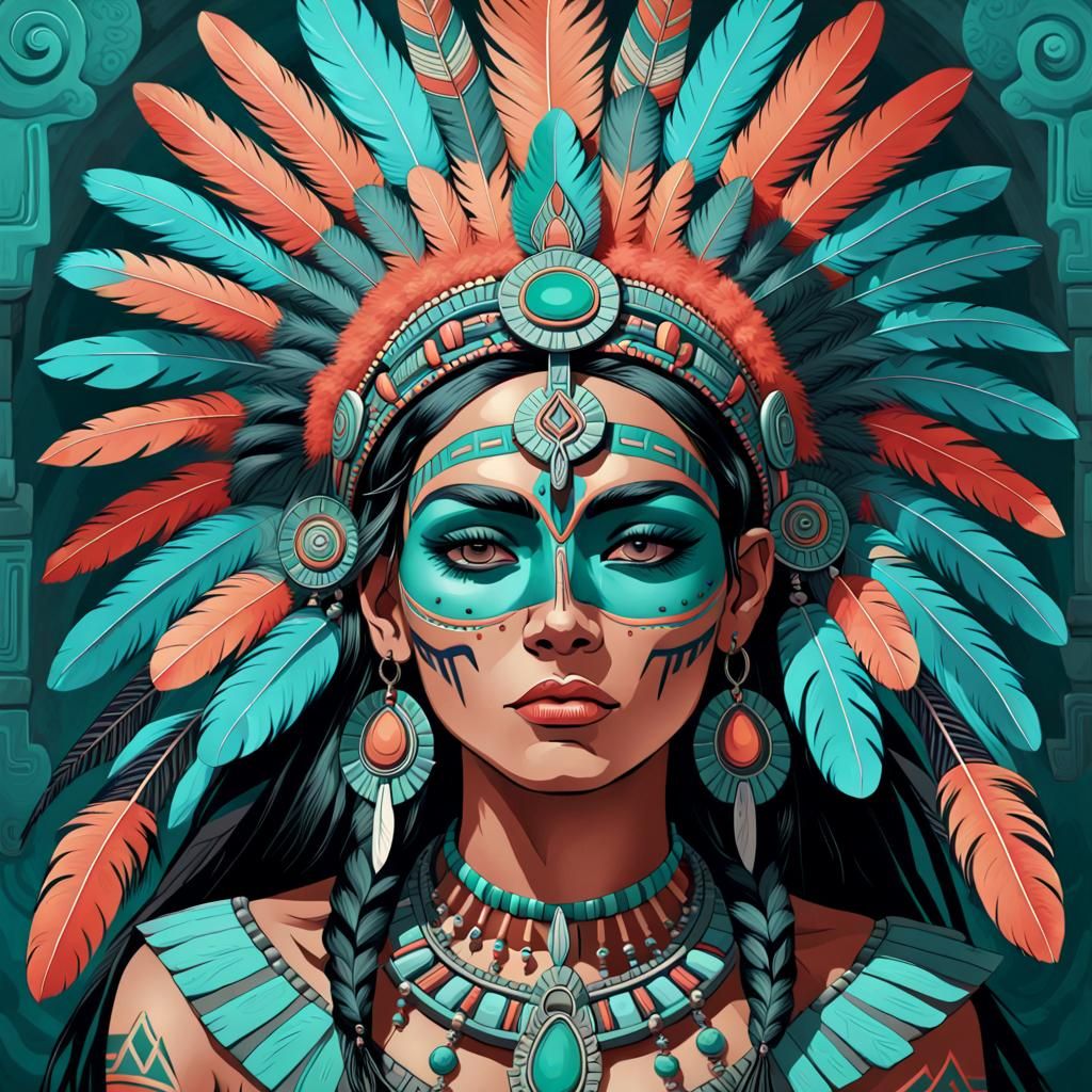 Psychedelic Aztec Rock Star Portrait in Digital Art