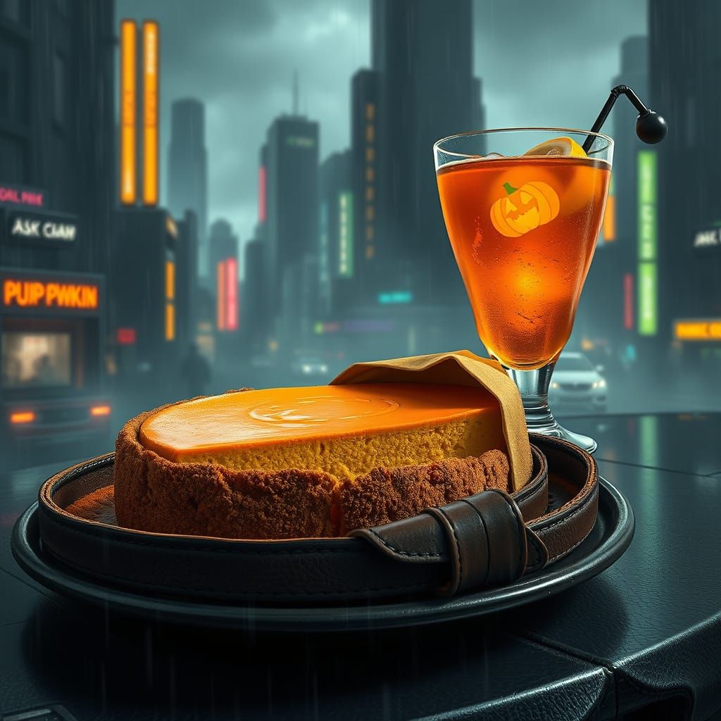 Cyberpunk Pumpkin Cheesecake Still Life