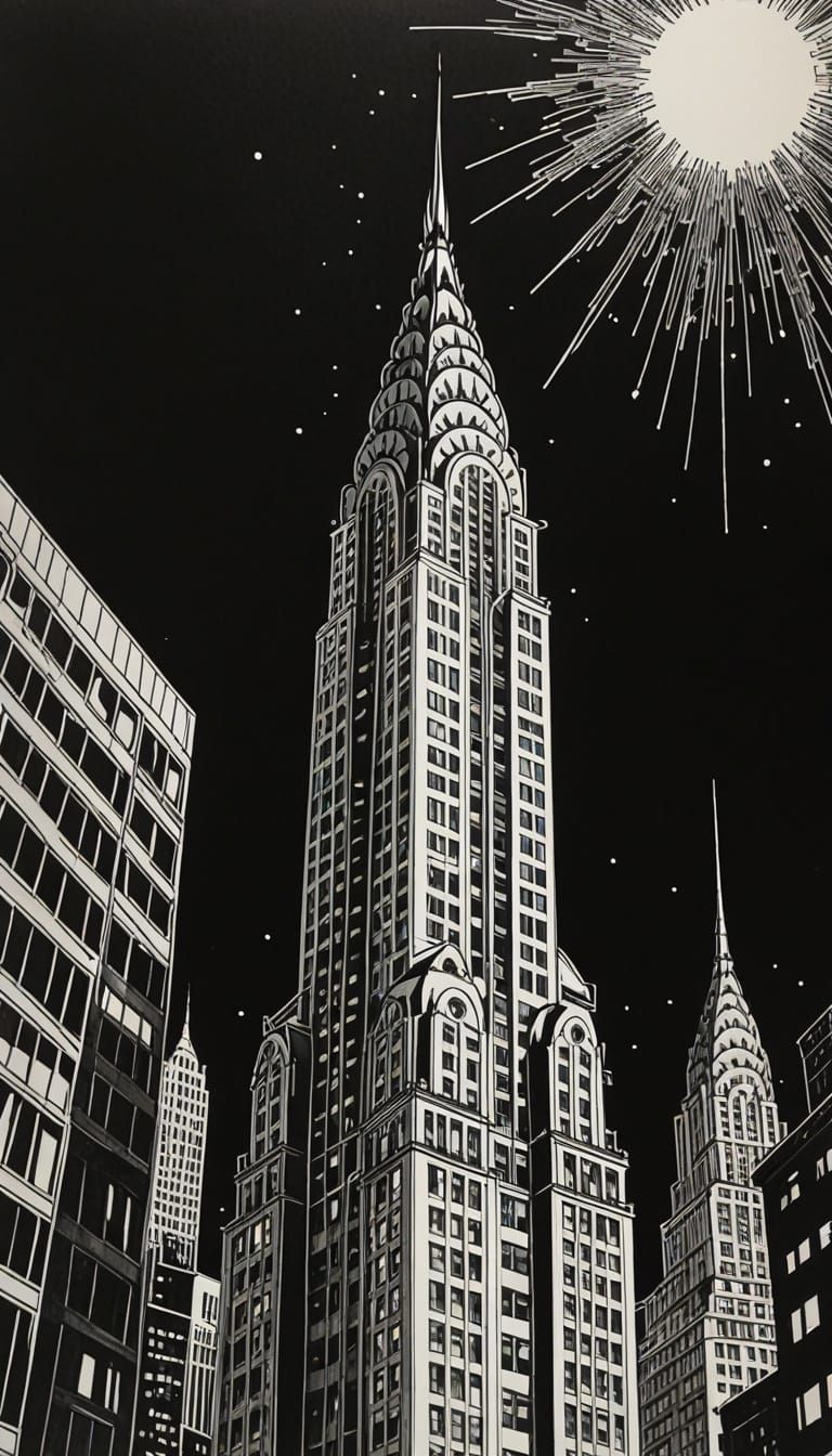 Art Deco Chrysler Building Ink Drawing