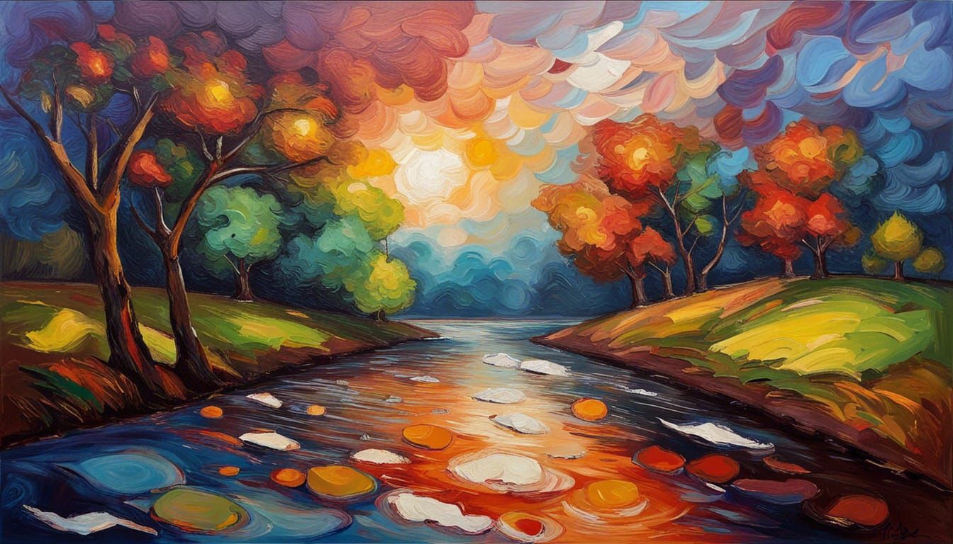 Vibrant Summer Dreamscape in Expressionist Oil Painting