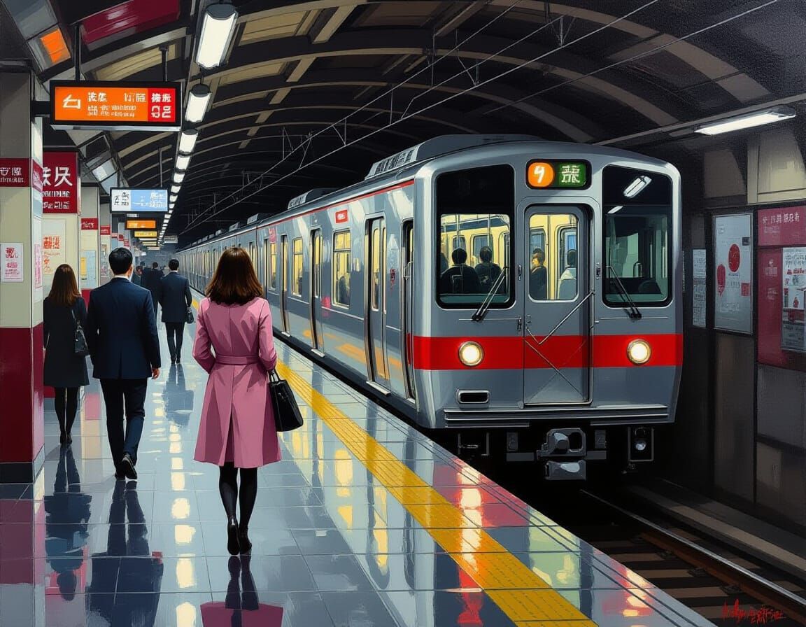 Tokyo Subway Scene in Expressive Urban Realism