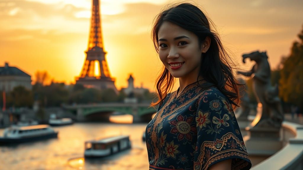 Exotic Elegance: Javanese Beauty Against Parisian Icon