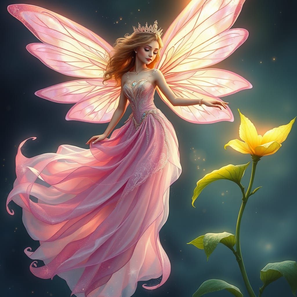 Majestic Fairy in Ethereal Pink Gown