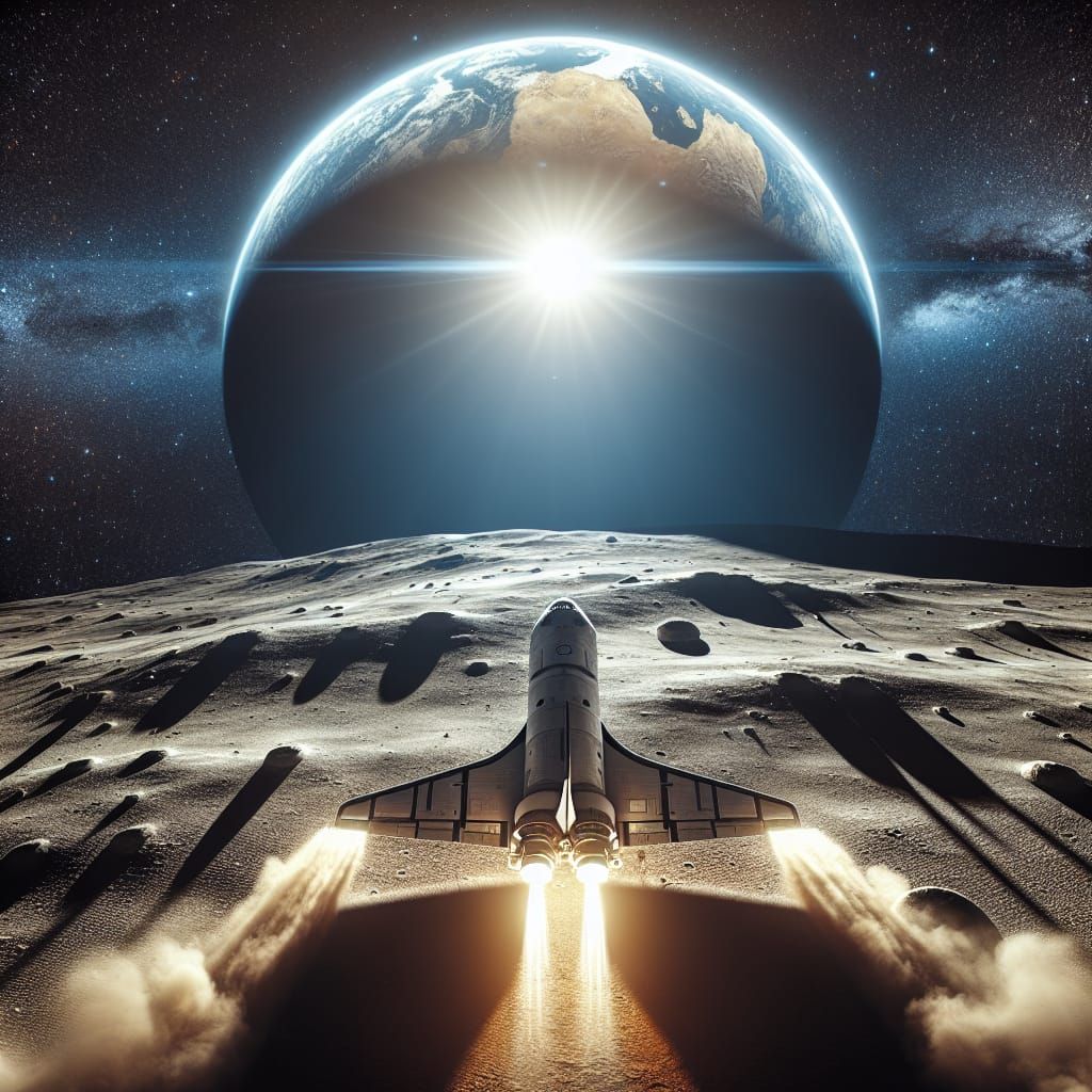 Futuristic Spaceplane Landing on the Moon