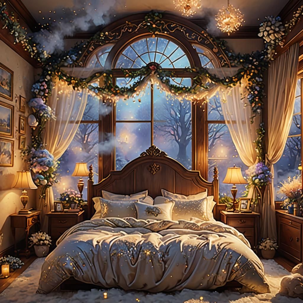 Dreamy Floating Bed in Ethereal Mist