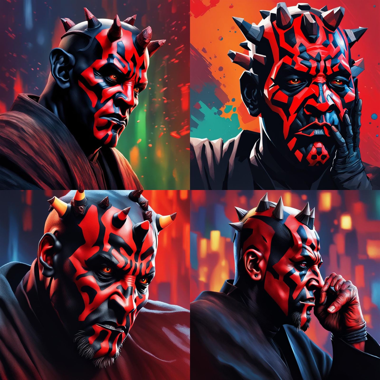 Darth Maul Facepalm in Hyperrealistic Splash Art