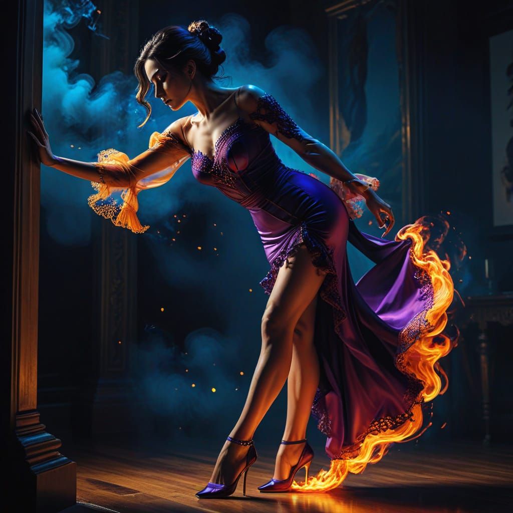 Hyper-Realistic Flamenco Dancer in a Fiery Embrace