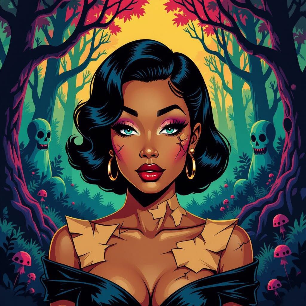 Jazz Noir Femme Fatale in Surreal Forest