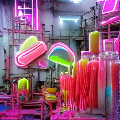 Futuristic Neon Candy Factory in Cyberpunk Style