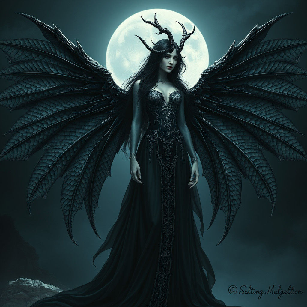 Nyx with Dragon Wings in Dark Fantasy Style