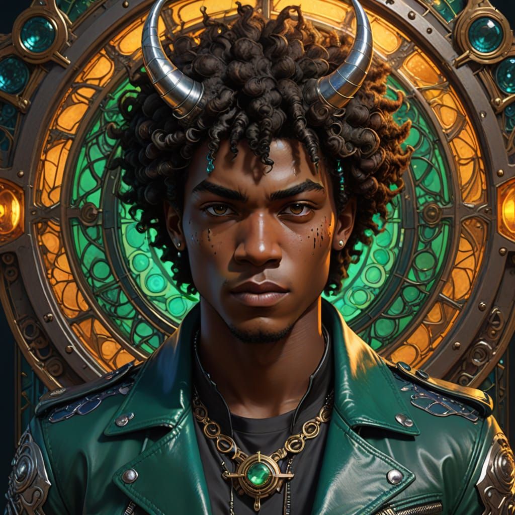 Dark Fantasy Teenage Demon Hybrid in Leather Jacket