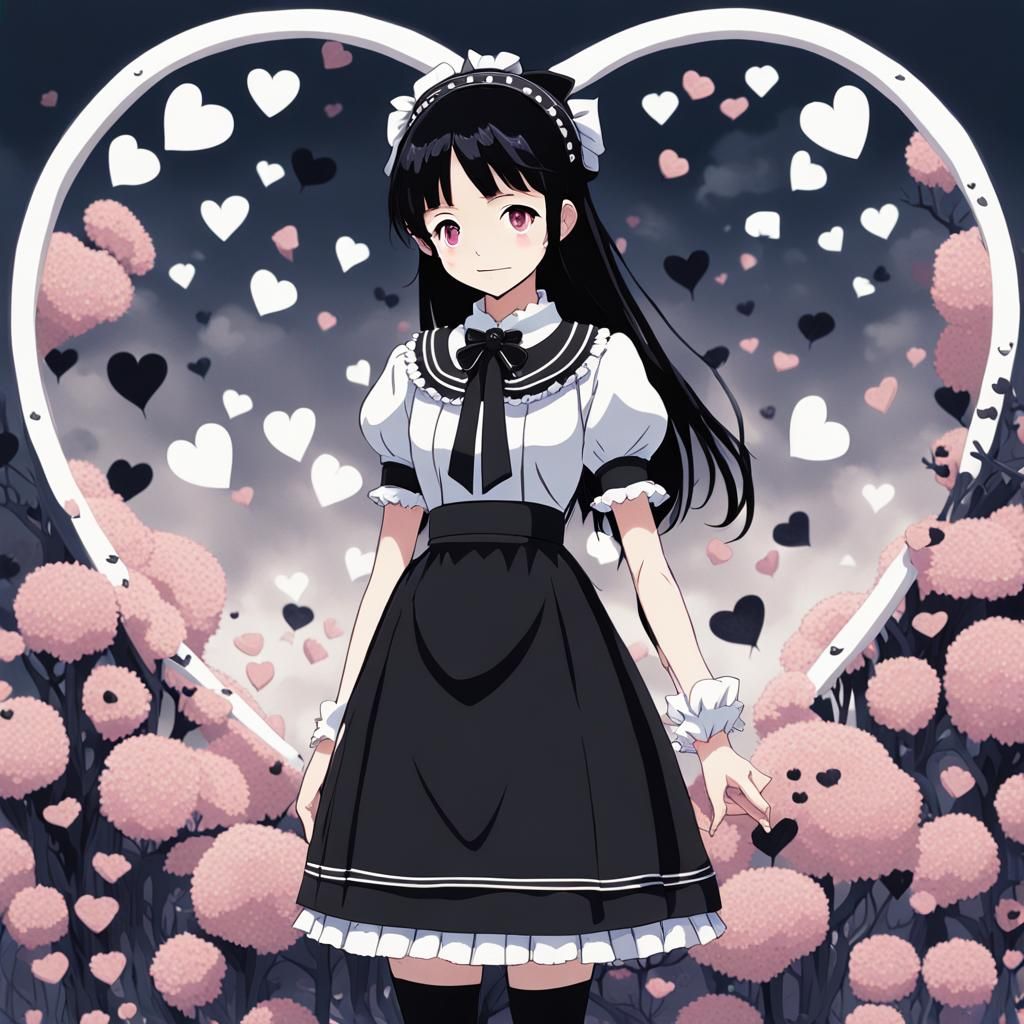 Infatuated Goth Maid in Anime Key Visual Style
