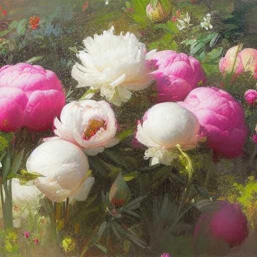 Peony Garden: Oil Painting in Classical Realism