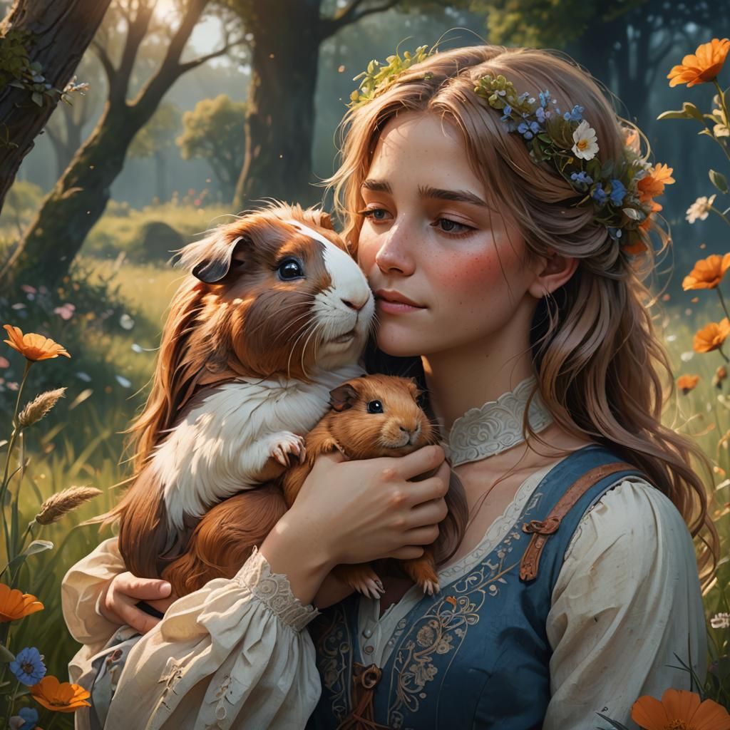 Maiden and Guinea Pig in Fantasy Meadow