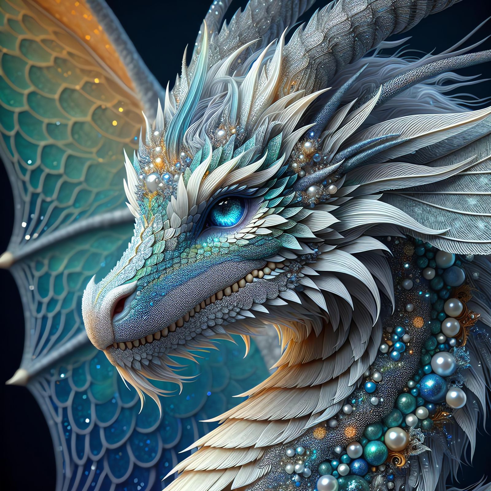 Ethereal Dragon with Iridescent Wings, Digital Art