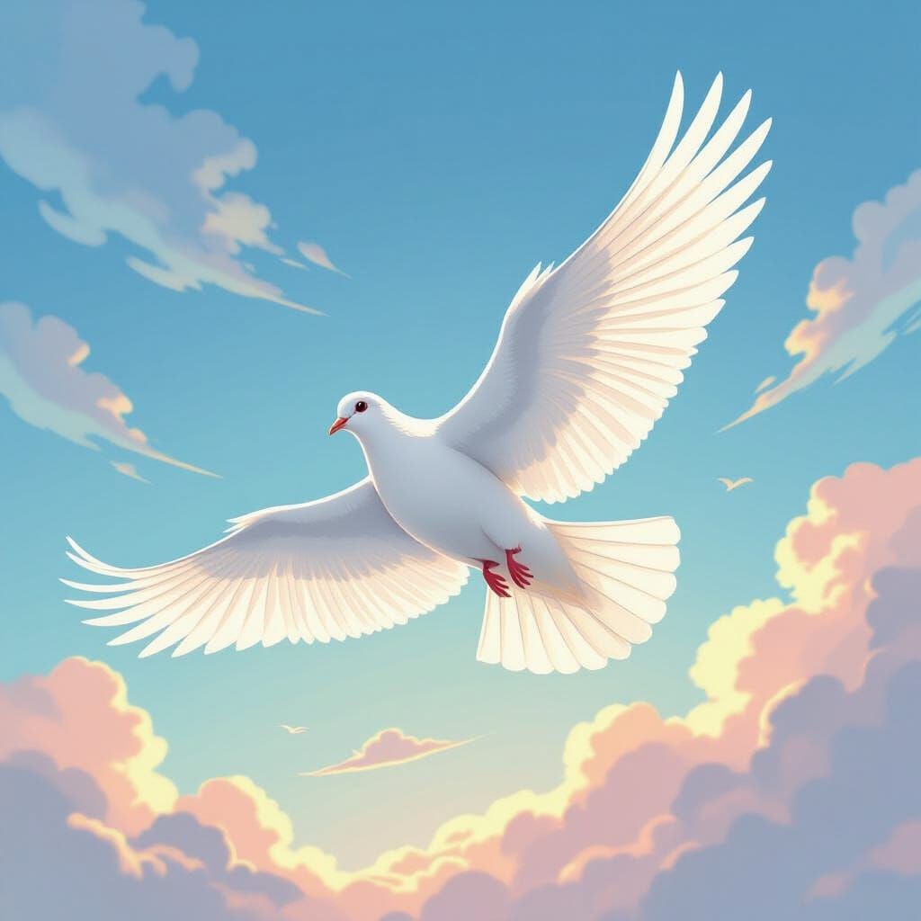 White Dove in Anime Style Sky