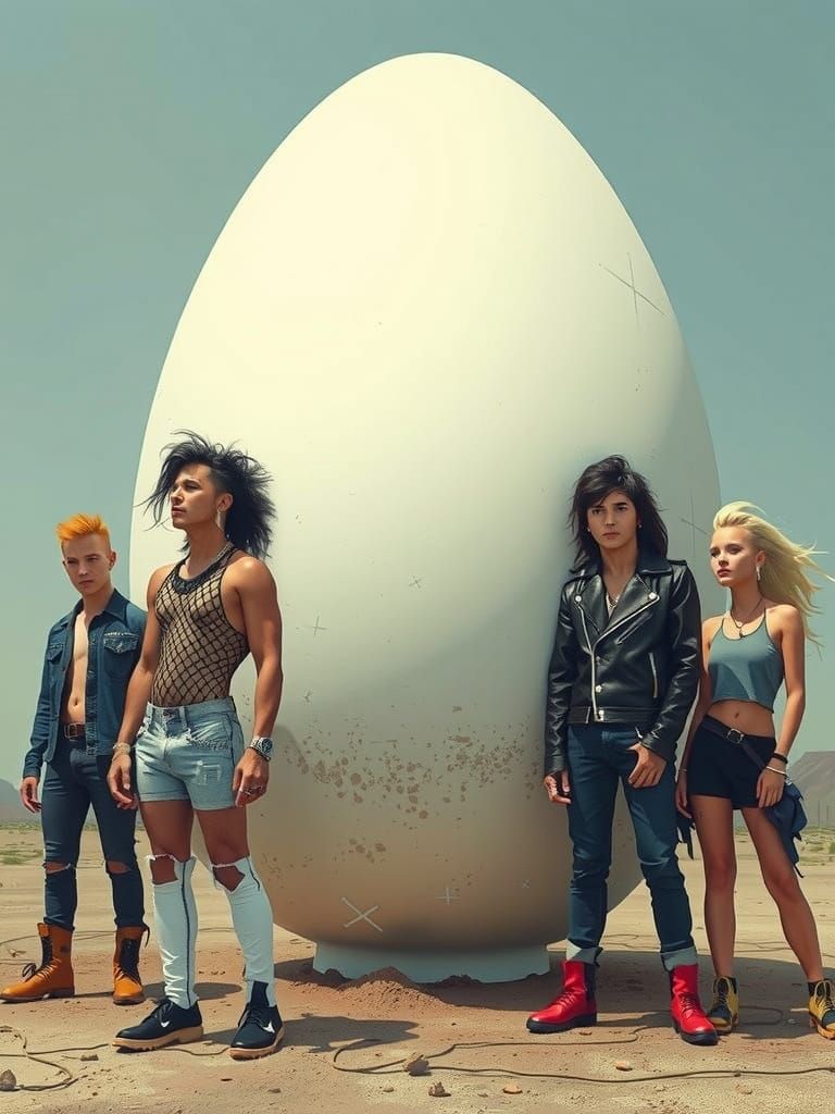 Punk Rockers Worshiping an Egg in Comic Book Style