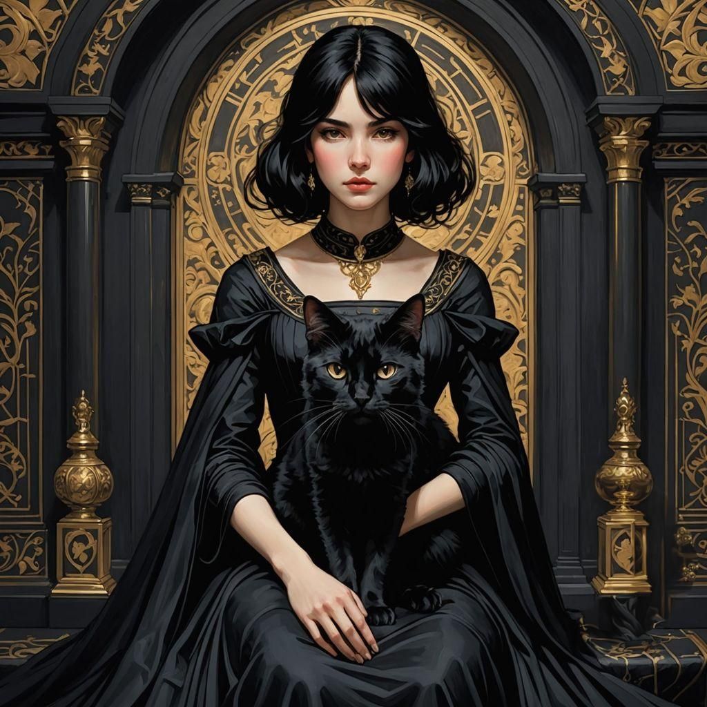 Anime Vantablack and Gold Decoration in Waterhouse Style