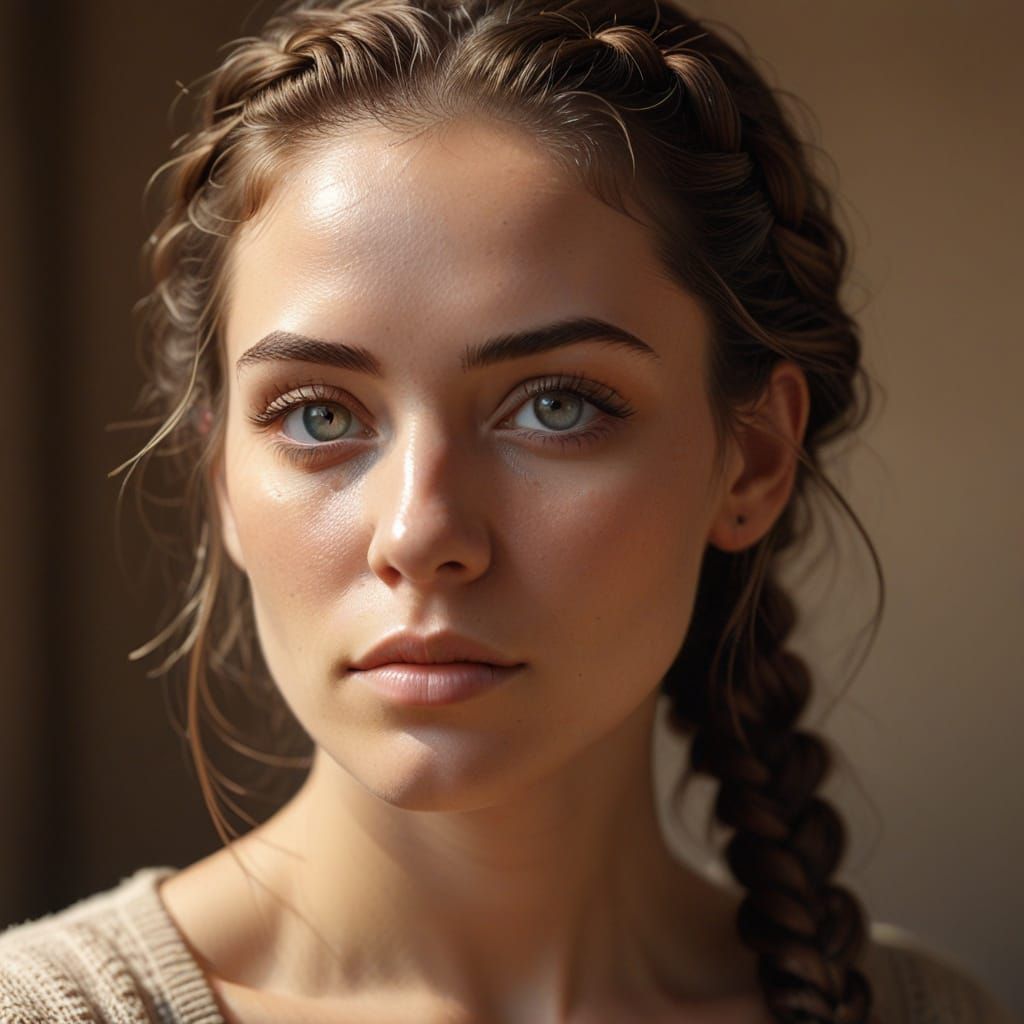 Woman with Rare Eye Color in Soft Focus, Earthy Tones