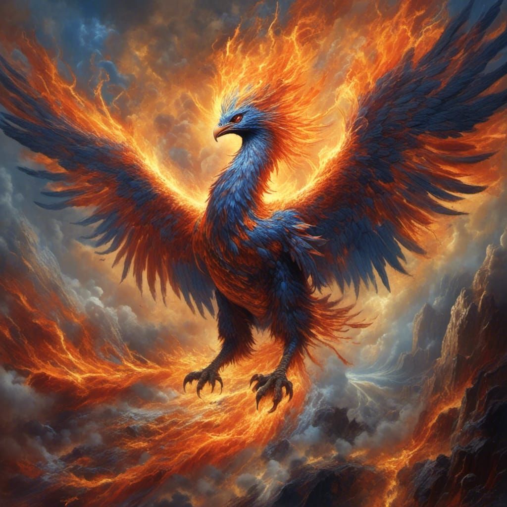 Fiery Phoenix Rising from Ashes in Glory